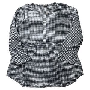Lintico Blue White Gingham Long Sleeve Top Blouse Linen Size Medium Women's